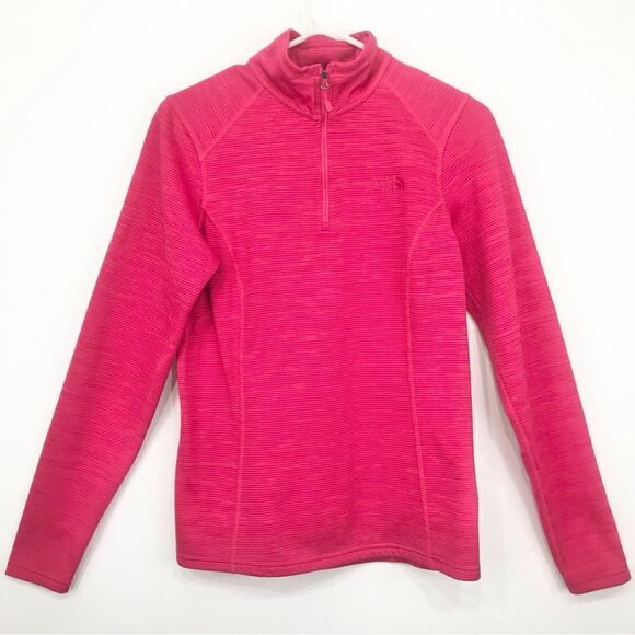 The North Face Pink Micro Stripe Mock Neck Quarter Zip Performance Pullover - Picture 1 of 16